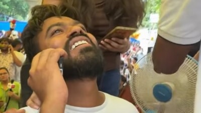 Abhijeet Dipke, when the news of Dharmendra Pradhan's resignation reached Jantar Mantar (Instagram/ Cockroach Janta Party) Abhijeet Dipke, when the news of Dharmendra Pradhan's resignation reached Jantar Mantar (Instagram/ Cockroach Janta Party)
