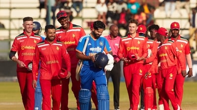 Shreyas Iyer leaves the field after victory during the first match. (AFP)