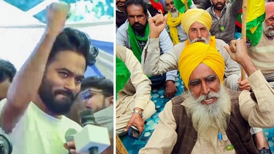 Abhijit Debki, who founded and named the Kukrukh Janta Party after some comments made by the chief justice of India in May, rejoiced after Dharmendra Pradhan announced his resignation; Debaki spoke about the farmers' protest (right) in some of his speeches. (Photos: Annie, File)