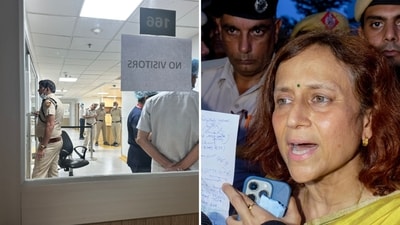 Sonam Wangchuk's wife, Gitanjali J Angmo, shared a photo of the police's continued occupation of Medanta Hospital following the detention controversy at Safdarjung Hospital. (@GitanjaliAngmo/X and PTI)