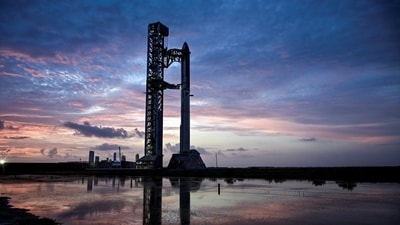 The SpaceX Starship and booster in Texas. The SpaceX Starship and booster in Texas.