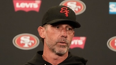 San Francisco 49ers head coach Kyle Shanahan speaks at a news conference after an NFL football practice on May 28 (AP Photo/Jeff Chiu) San Francisco 49ers head coach Kyle Shanahan speaks at a news conference after an NFL football practice on May 28 (AP Photo/Jeff Chiu)