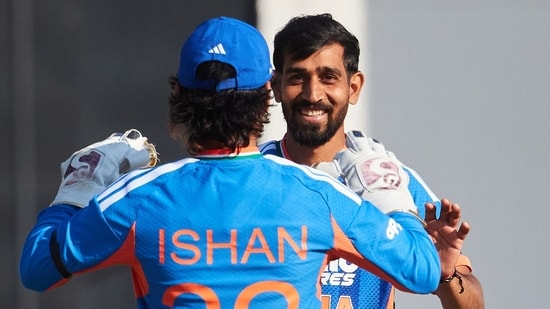 Prince Yadav took two wickets but then he had to leave the field hamstrung.(AFP)