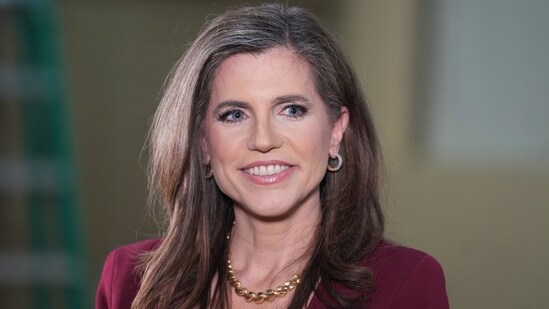US Rep Nancy Mace, R-SC, takes questions from reporters following a South Carolina gubernatorial GOP candidate debate on April 1, in Newberry.