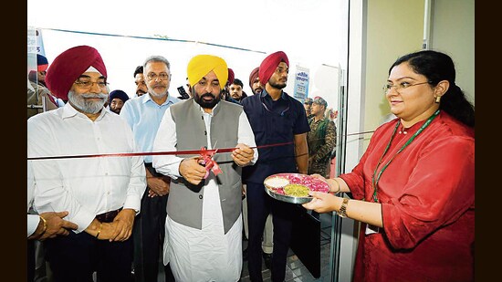 Punjab chief minister Bhagwant Mann inaugurating a private hospital in Moga on Saturday. (@BhagwantMann X)
