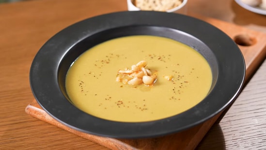 Chef Sanjeev Kapoor's mushroom and turmeric soup recipe serves four.