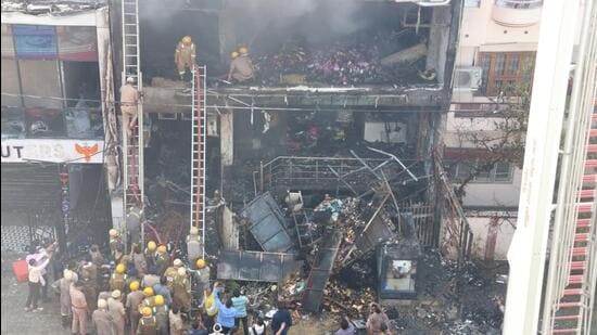 The building in Aliganj where the massive fire claimed 15 lives on June 22. (HT File)