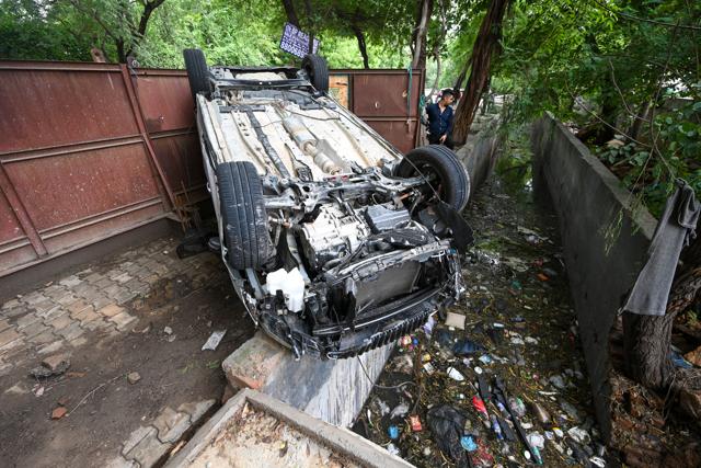 A woman travelling with the victim survived and told police the vehicle lost control while negotiating a sharp turn. (Raj K Raj/HT)
