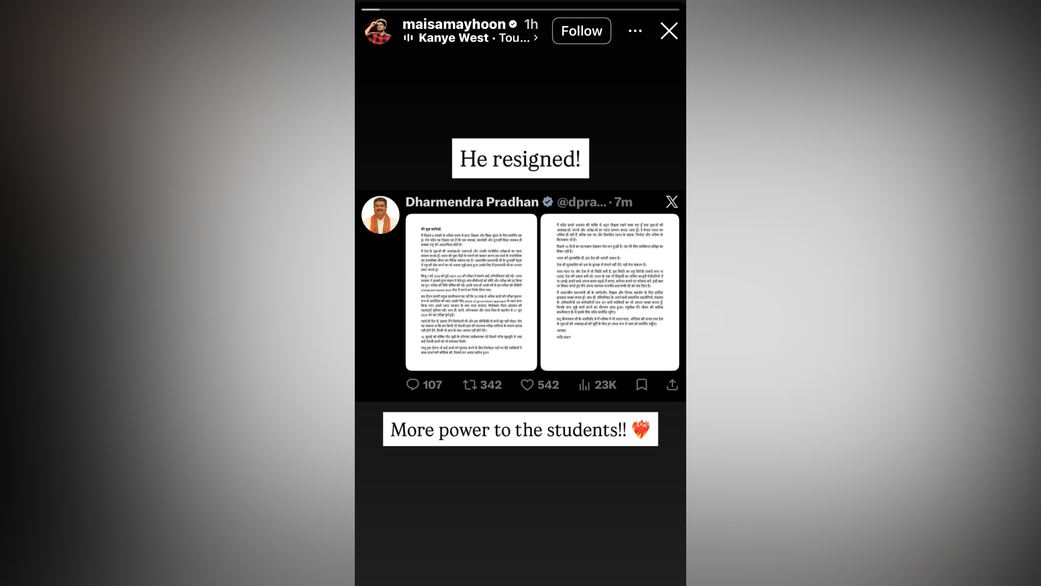 Samay Raina posted on Instagram after Dharmendra Pradhan's resignation. Samay Raina posted on Instagram after Dharmendra Pradhan's resignation.
