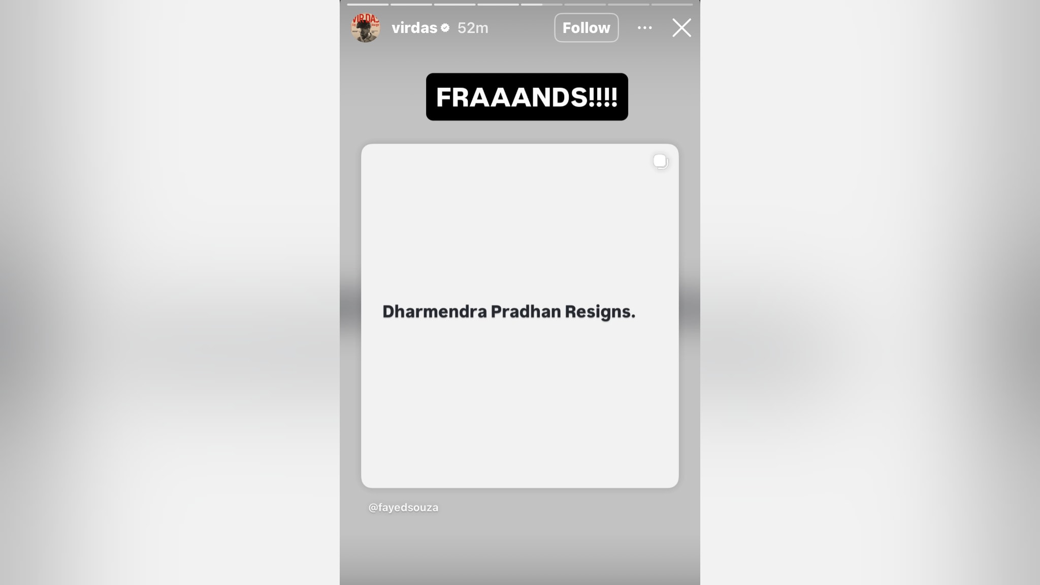 Vir Das reacts to Dharmendra Pradhan's resignation. Vir Das reacts to Dharmendra Pradhan's resignation.