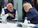 Prime Minister Narendra Modi interacts with US President Donald Trump at the G7 Summit, in Evian