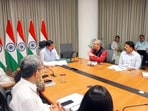 Union Minister Pralhad Joshi takes additional charge of the Ministry of Education, in New Delhi on Sunday.
