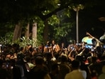 At around 10.15PM on Saturday, police estimated that a crowd of 4,000 people remained at the site. At around 10.15PM on Saturday, police estimated that a crowd of 4,000 people remained at the site.