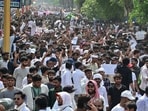 Protesters in Prayagraj on Saturday. (HT Photo)