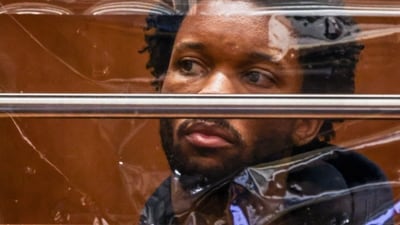 David Anthony Burke, whose stage name is D4vd, is arraigned in Los Angeles on April 20. (Ted Soqui/Pool European Presspho)