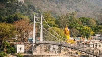 The 220-metre-long and two-metre-wide suspension bridge was closed from both ends on Saturday evening. (HT Photo) The 220-metre-long and two-metre-wide suspension bridge was closed from both ends on Saturday evening. (HT Photo)