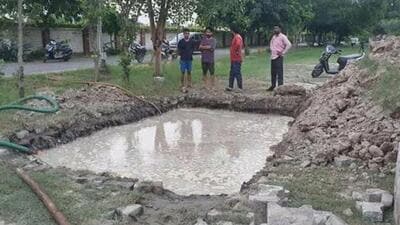 The victim, a resident of Kaladham Society in Knowledge Park 2, died after drowning in a 10-feet-deep water-filled pit on Saturday. (HT Photo) The victim, a resident of Kaladham Society in Knowledge Park 2, died after drowning in a 10-feet-deep water-filled pit on Saturday. (HT Photo)