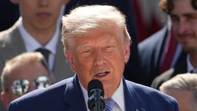 President Donald Trump speaks during an event to honor the 2025 World Series champions Los Angeles Dodgers in the Rose Garden of the White House, in Washington. (AP Photo/Alex Brandon)