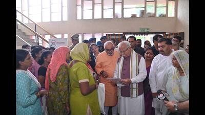 Union minister Manohar Lal Khattar said that the essence of Antyodaya lies in ensuring that every eligible person standing at the last mile receives the benefits of government welfare schemes. (HT Photo) Union minister Manohar Lal Khattar said that the essence of Antyodaya lies in ensuring that every eligible person standing at the last mile receives the benefits of government welfare schemes. (HT Photo)