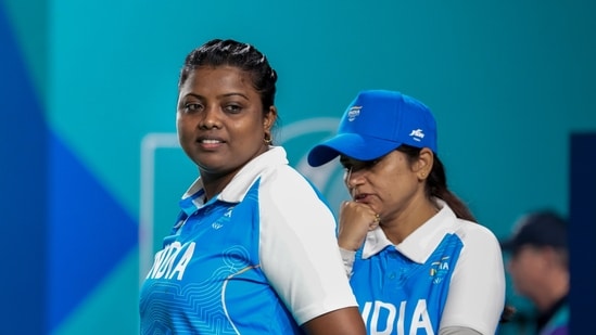 Rupa Rani Tirkey and Pinki Singh during a lawn bowls women's pairs event. Rupa Rani Tirkey and Pinki Singh during a lawn bowls women's pairs event.