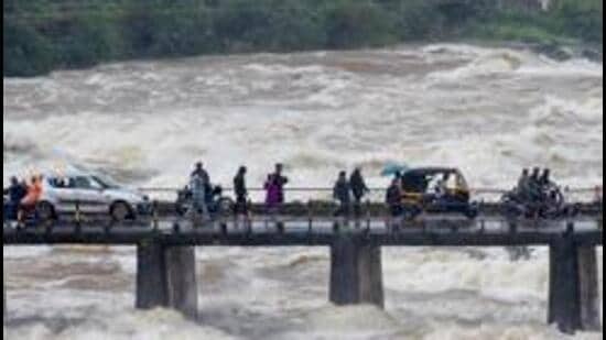 Pune, India - Aug. 4, 2019: Khadakwasla dam after releasing around 30000 quesecs of water in Pune, India, on Sunday, August 4, 2019. (Photo by Sanket Wankhade/HT PHOTO)