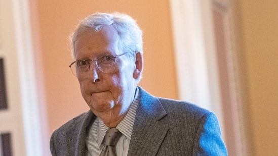 Sen. Mitch McConnell walks through the Capitol, Jan. 15, 2026.
