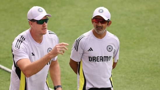 Gautam Gambhir and Morne Morkel during a practice session of India.
