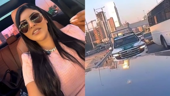 An Indian woman applauded Dubai Police after a police car remained behind her vehicle for safety.