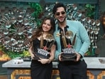 Aly Goni and Jannat Zubair lift the trophy of Laughter Chefs season 3.