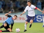 The goal at last comes for Kazuyoshi Miura (right).