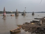 Pune, India - Oct. 20, 2020: Pundalik temple under Chandrabhaga river water in Pandharpur, India, on Tuesday, October 20, 2020. (Photo by Pratham Gokhale/Hindustan Times)(Mumbai) (Pratham Gokhale/HT Photo)