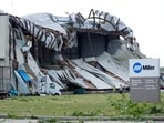 The roof of Miller Electric is caved in after a severe thunderstorm and tornado warning in Appleton, Wisconsin, U.S. July 27, 2026.