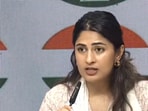 Activist Gurmehar Kaur, who works with the Youth Congress, making key announcements at a party press conference in New Delhi on Monday, July 27.