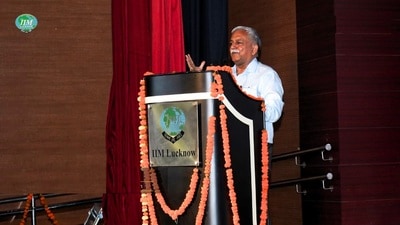 Awanish Kumar Awasthi, advisor to the UP chief minister speaking at the function on Monday. (HT Photo)