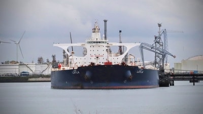 A handout image shows the oil tanker Layla in Rotterdam, Netherlands, October 25, 2020. (Peter Heiden/Handout via REUTERS)