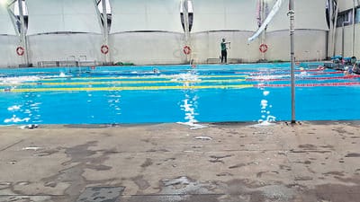 Members alleged that only around 30% of the 50-metre indoor swimming pool is available to labourers after lanes are allocated for private operations.