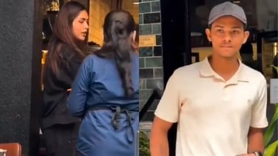 Mrunal Thakur and Yashasvi Jaiswal in a grab from the viral video (Photo: Twitter) Mrunal Thakur and Yashasvi Jaiswal in a grab from the viral video (Photo: Twitter)