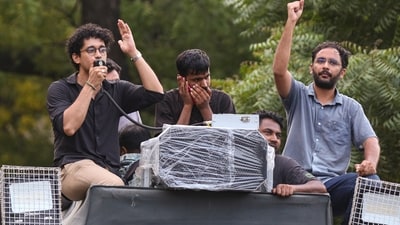 Cockroach Janta Party (CJP) Spokespersons Saurav Das and Ashutosh Ranka (PTI) Cockroach Janta Party (CJP) Spokespersons Saurav Das and Ashutosh Ranka (PTI)