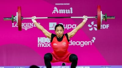 Mirabai Chanu during the women's 48kg weightlifting final competition at the 23rd Commonwealth Games. (PTI) Mirabai Chanu during the women's 48kg weightlifting final competition at the 23rd Commonwealth Games. (PTI)
