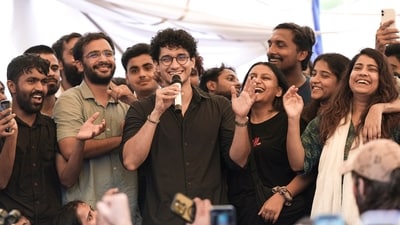Cockroach Janta Party (CJP) Spokespersons Saurav Das and Ashutosh Ranka, with supporters, celebrate after education minister Dharmendra Pradhan resigned on Saturday. (File Photo/PTI) Cockroach Janta Party (CJP) Spokespersons Saurav Das and Ashutosh Ranka, with supporters, celebrate after education minister Dharmendra Pradhan resigned on Saturday. (File Photo/PTI)