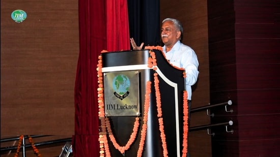 Awanish Kumar Awasthi, advisor to the UP chief minister speaking at the function on Monday. (HT Photo)
