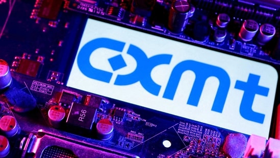 CXMT logo and computer motherboard are seen in this illustration taken April 14, 2026. 