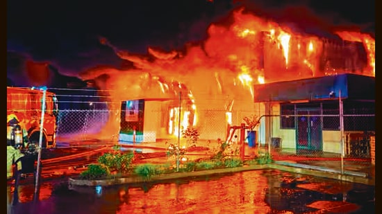There was no immediate confirmation on whether any saroops of Guru Granth Sahib were damaged in the fire. (HT)