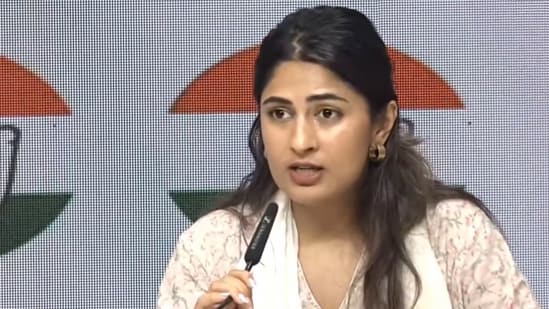 Activist Gurmehar Kaur, who works with the Youth Congress, making key announcements at a party press conference in New Delhi on Monday, July 27.