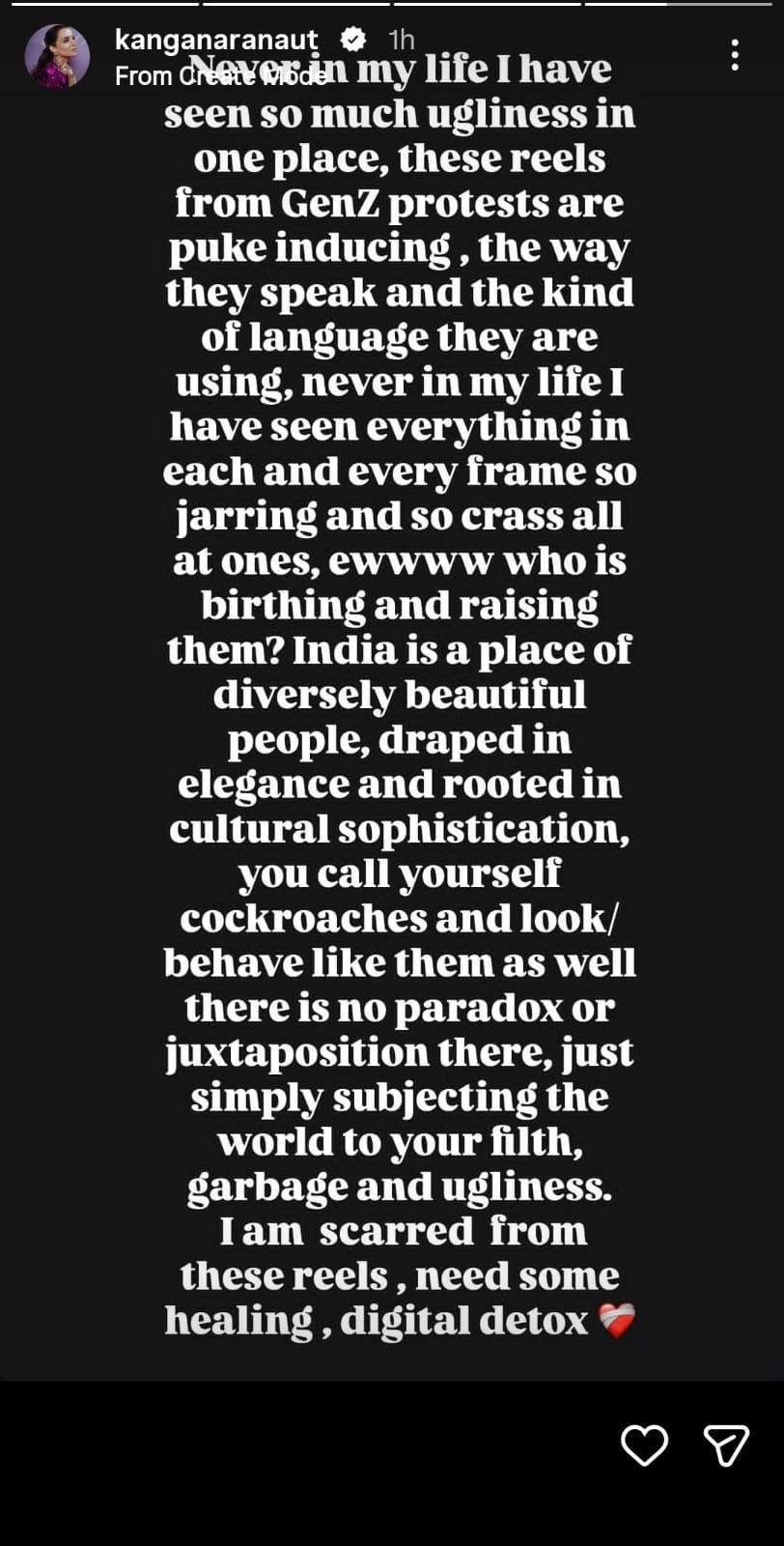 Kangana via Instagram Stories. Kangana via Instagram Stories.