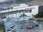 An aerial view shows the damaged Aeon Mall shopping centre, where, according to local media, an explosion occurred after an earthquake with a preliminary magnitude of 7.1 struck Japan's southern Kumamoto prefecture, in Kashima Town, Kumamoto Prefecture