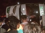 The overturned bus in Himachal’s Bilaspur on Monday. (File)