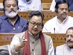 Union Parliamentary Affairs Minister Kiren Rijiju speaks in the Lok Sabha during the Monsoon session of Parliament, in New Delhi, Monday. (Sansad TV)