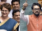 Congress MP Priyanka Gandhi Vadra and BJP MP Anurag Thakur in Lok Sabha on Tuesday