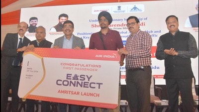 Air India on Tuesday launched its Easy Connect services from Sri Guru Ram Dass Jee International Airport, Amritsar, expanding the central government’s hub-and-spoke aviation model and bringing hassle-free international connectivity closer to travellers across Punjab. (Sameer Sehgal/HT)